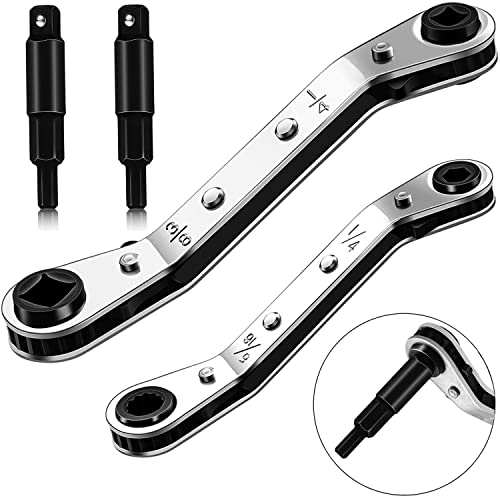 HVAC Service Wrench,3/16"-3/8" 5/16" x 1/4"Valve Wrench with Hex Adapter - style: 2 Wrench + 2 Hexagon Bit