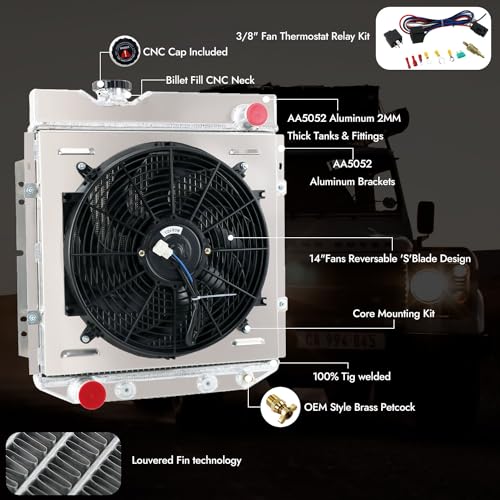 4 Row Aluminum Radiator for 1960-1966 Ford Mustang Falcon Ranchero MercuryComet L6 V8 Radiators with Electric Fan Shroud Thermostat Kit