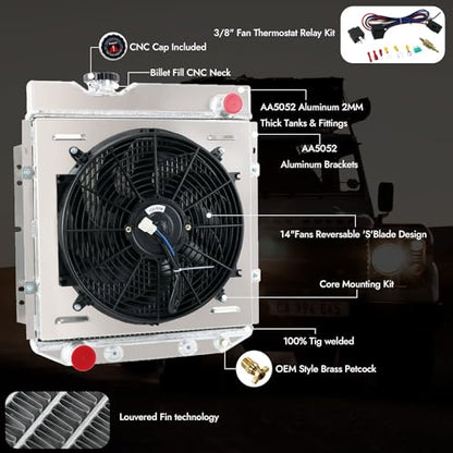 4 Row Aluminum Radiator for 1960-1966 Ford Mustang Falcon Ranchero MercuryComet L6 V8 Radiators with Electric Fan Shroud Thermostat Kit