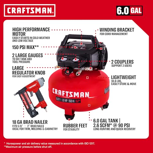 CRAFTSMAN 6 Gallon Pancake Air Compressor, Oil-Free, 150 PSI Kit