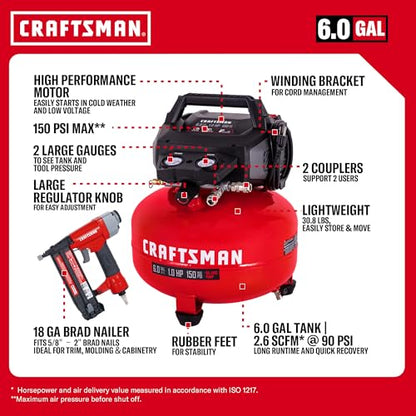 CRAFTSMAN 6 Gallon Pancake Air Compressor, Oil-Free, 150 PSI Kit