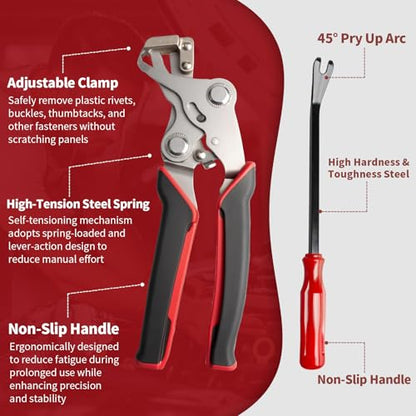 Car Clip Pliers, Auto Trim Removal Tool with 2Pcs Stainless Steel Fastener Remover for Disassembling Automotive Interior, Door Panel Dashboard, Buckles, Plastic Trim Clips, Rivets - color: Black