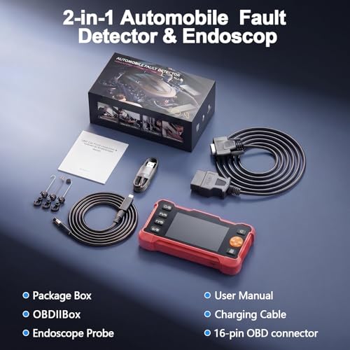 2-in-1 OBD2 Scanner & Endoscope Camera with Light, Universal Car Engine Fault Code Reader, Flexible Snake Borescope Inspection Camera, Multifunctional Automotive Mechanic Tool for Car Accessories