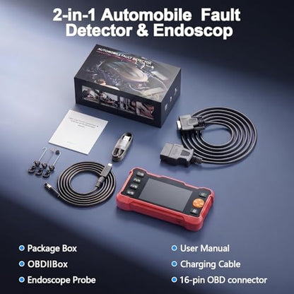 2-in-1 OBD2 Scanner & Endoscope Camera with Light, Universal Car Engine Fault Code Reader, Flexible Snake Borescope Inspection Camera, Multifunctional Automotive Mechanic Tool for Car Accessories