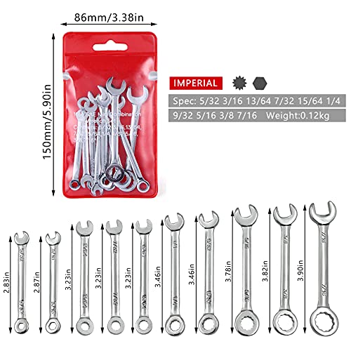 Mini Wrench Set Open End Wrench Ignition Wrench Sets With Chain Ring British Type Wrenches (10pcs) - size: Red is British Type