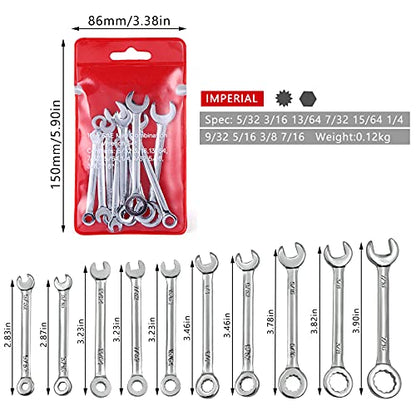 Mini Wrench Set Open End Wrench Ignition Wrench Sets With Chain Ring British Type Wrenches (10pcs) - size: Red is British Type