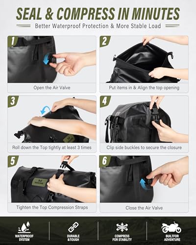 Marscamd Waterproof Motorcycle Dry Bag, Tail Saddle Luggage Roll-Top Design