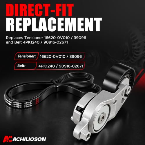 Engine Serpentine Belt Drive Kit with Tensioner for Toyota Camry 2010–2011 L4 2.5L, Belt Tensioner Assembly and Serpentine Belt Set, Replace 16620-0V010, 39096, 4PK1240 - size: 16620-0V010