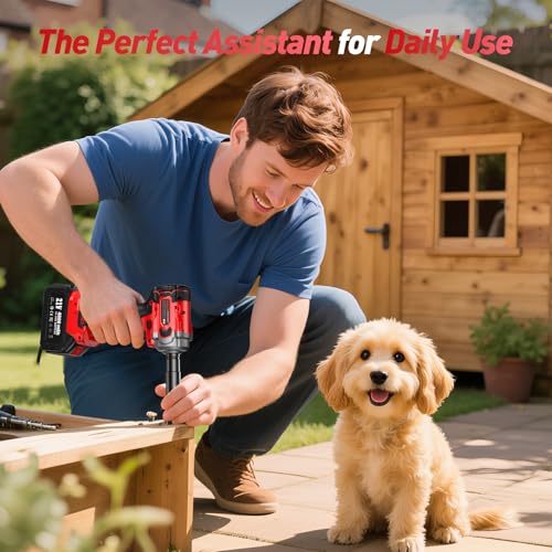 Cordless Impact Wrench 3/8 Inch, 330Ft-lbs Electric Impact Gun - color: Dark Red
