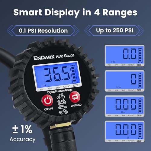 ENDARK Tire Inflator Pressure Gauge for Air Compressor - Digital Air Chuck - color: Gray