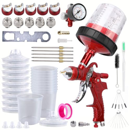 HVLP Spray Gun with Disposable Paint Cups Kit for Car Painting - color: red