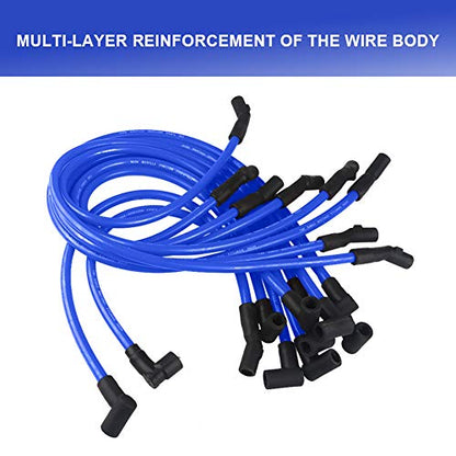 JDMON 10.5mm Spark Plug Wires Compatible with Ford F-150 F150 Mustang 5.0L 5.8L SBF 302 289 Ignition Wires High Performance Blue - color: Blue