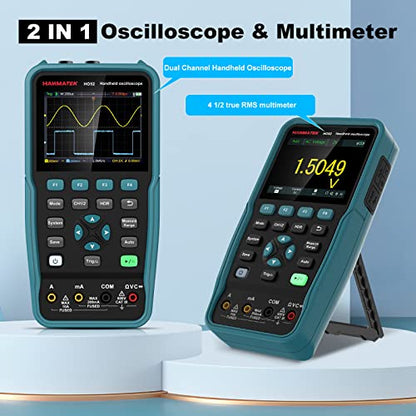 HANMATEK Handheld Digital Oscilloscope 50Mhz Bandwidth with 2 Channels HO52 3.5" TFT Mini Oscilloscope, 2 in 1 Oscilloscope and Multimeter, Backlit Screen, Auto-Calibration Function, Memory Function - style: 50 Mhz