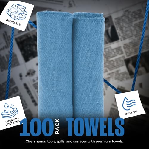 Utopia Cotton Shop Towels, 100 Pack, 12x14 Cleaning Rags, Blue - color: Blue