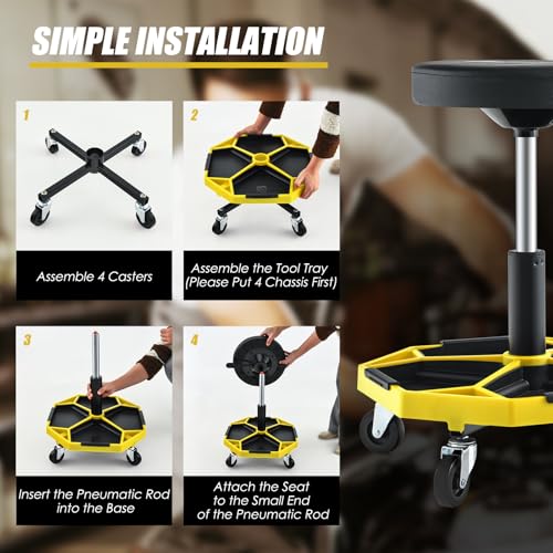 Goplus Mechanic Stool with Wheels, Magnetic Tool Tray, 330LBS Capacity - color: Yellow, size: Tool Tray