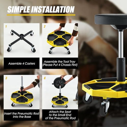 Goplus Mechanic Stool with Wheels, Magnetic Tool Tray, 330LBS Capacity - color: Yellow, size: Tool Tray