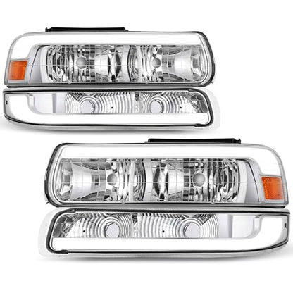 AUTOSAVER88 LED DRL Headlights Compatible with 1999-2002 Silverado Chrome - color: Amber Clear