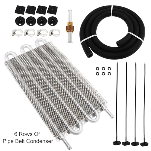 5/16" Transmission Oil Cooler Kit, Universal Aluminium alloy 6 Pass Tube and Fin Oil Cooler Kit with Hose Mounting Kit
