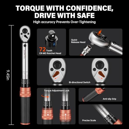 14-Piece 1/4" Drive Click Torque Wrench Set, 5-25Nm - size: 14pcs 1/4"