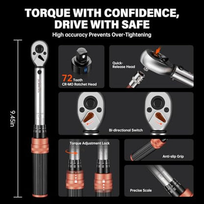 14-Piece 1/4" Drive Click Torque Wrench Set, 5-25Nm - size: 14pcs 1/4"