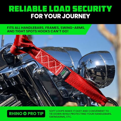 Rhino USA Soft Loop Tie Down Straps (4-Pack) - Motorcycle Handlebar Straps - color: Red 4-Pack
