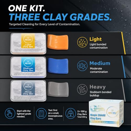 Magic Shield Car Clay Bar Triple Pack, Light, Medium & Heavy, 3 x 100 g - size: Triple clay bars w/o spray