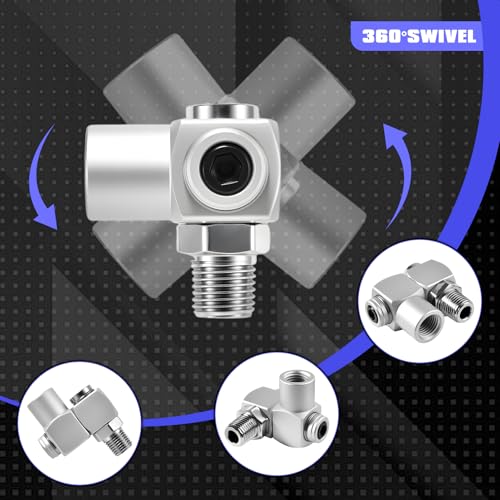 2 Pack 1/4" NPT 360 Degree Swivel Air Fitting, No Leakage Swivel Air Hose Connector with 1/4" MNPT Quick Connect, Pneumatic Tool Coupling Adapter Universal Joint for Air Compressor Attachment
