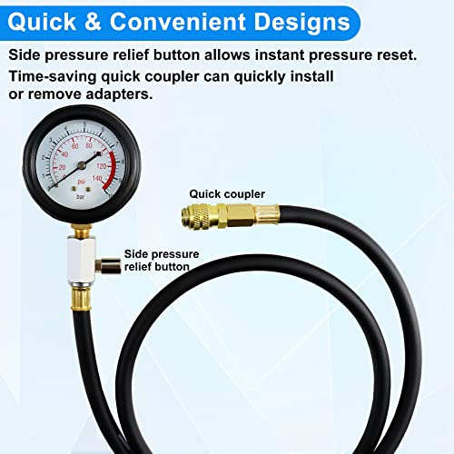 JoyFans Oil Pressure Tester Tool, 0-140PSI Oil Pressure Gauge Kit for Fuel System Mechanical Sensor Engine Cylinder Compression Test with Hose Adapters for Cars ATVs Trucks Use Red Case - color: Red Suitcase