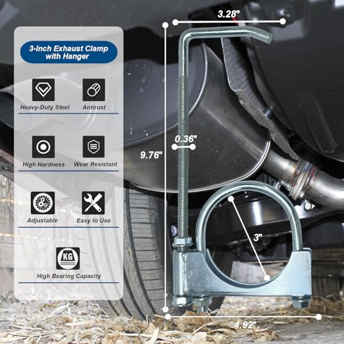 3" Universal Exhaust Clamp With Hanger, Muffler Hanger, 4 Pack - size: 3 Inch-4 PACK