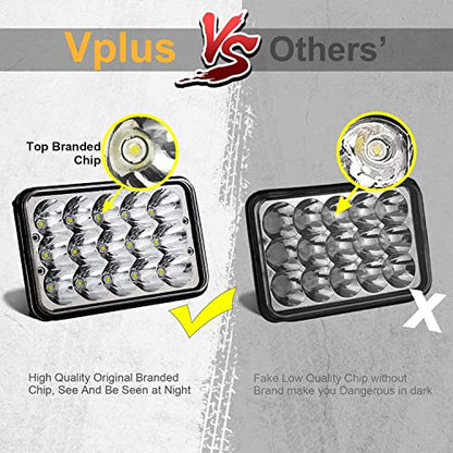 Partsam 4PCS 4x6 LED Headlights Sealed Beam 6x4 H4651 H4666 H4656 Compatible with Kenworth KW 900/Peterbilt 379/Truck/K10 K20 Van RV Camper Headlamp Assembly