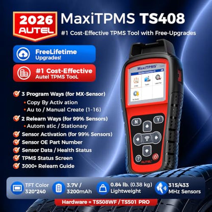Autel TS408 TPMS Programming Tool, Tire Pressure Sensor Replacement Scanner