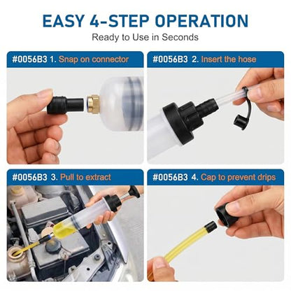 1 PC Manual Fluid Extractor Pump, 200cc Oil Suction Syringe with 2 Hoses, Leak-proof Design for Power Steering Brake Fluid, Universal for Most Cars, Trucks, SUVs (White)