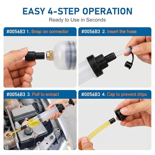 1 PC Manual Fluid Extractor Pump, 200cc Oil Suction Syringe with 2 Hoses, Leak-proof Design for Power Steering Brake Fluid, Universal for Most Cars, Trucks, SUVs (White)