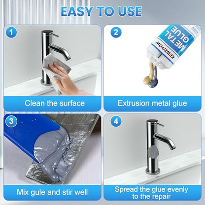 Metal Epoxy Glue Heavy Duty Waterproof, Liquid Welding Adhesive, Automotive Body Filler & Exhaust Repair Kit, Bonds Metals, Plastics, Stainless Steel, Iron, Aluminum, 1.76 oz