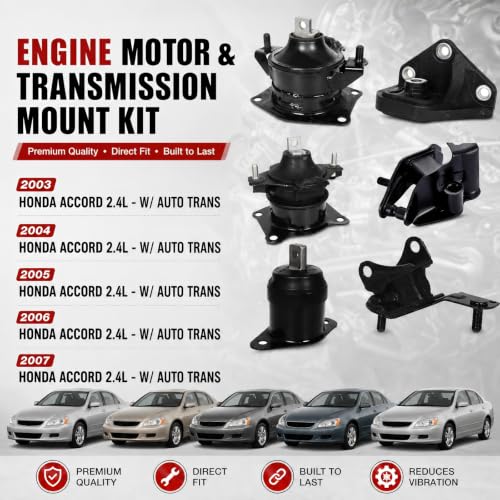 6Pcs Engine Motor Mount Transmission Mount Compatible with Honda Accord 2.4L 2003-2007 Auto Transmission Replacement for A4526HY A4517 A4516 A4510 A4509 A4542