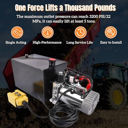 12 Quart Single Acting Hydraulic Power Unit 12V, 3200PSI - color: Single Acting, size: 12 Quart