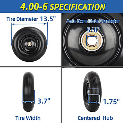 GICOOL 4.00-6 Flat Free Tire and Wheel, 13'' Solid Wheelbarrow Tire, 1 PK