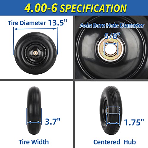 GICOOL 4.00-6 Flat Free Tire and Wheel, 13'' Solid Wheelbarrow Tire, 1 PK