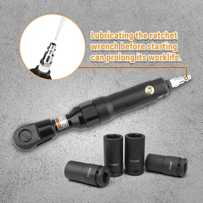 Hoteche 3/8" Air Ratchet Wrench, 88NM Torque Pneumatic Ratchet with 160RPM, Black, Color Box Packaging