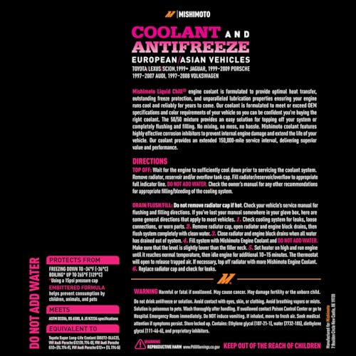 Mishimoto Liquid Chill® OE Coolant, Pink/Red, European/Asian Vehicles, 1 Gallon