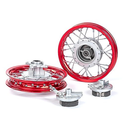 CRF50 Rim, XR50 Wheels Drum Brake Shoes for XR CRF Pit Dirt Bikes Black 1.40x10 Alloy Aluminum Rims (Red)