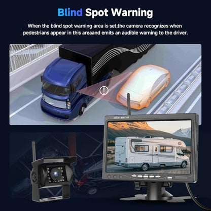 1080P HD Wireless Backup Camera System, 7-inch LCD Monitor with 2 Rearview Camera for Trailer RV Camper Truck Car Bus, DIY Guide Lines, IP68 Waterproof, Night Vision, BSD, 12V-36V