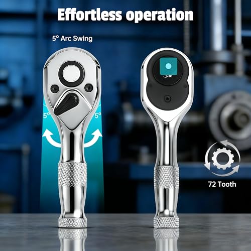 3-Piece Stubby Ratchet Set, 1/4", 3/8", 1/2", 72-Tooth