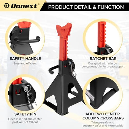 Jack Stands 3 Ton (6,500 lb) Capacity Steel Double Locking, 1 Pair Black and Red Lifting Stand Adjustable Jack Stands - color: Red / Black