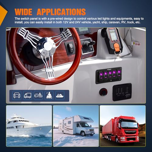 Nilight 5 Gang Rocker Switch Panel w/Purple LED Light 5Pin On Off Pre-Wired - color: Purple, size: 5 Gang