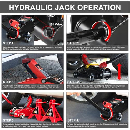 DNA Motoring 2 Ton Car Jack and Stands Kit Red - color: Red