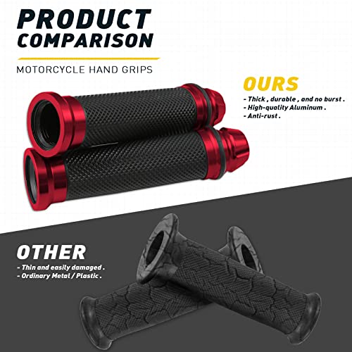 DREAMIZER Motorcycle Handlebar Grips 7/8-22mm Handle Grip Universal CNC Handlebar Cap for CBR CB GSXR 600 650 1000 R6 Ninja ZX H2 - Red - color: Red