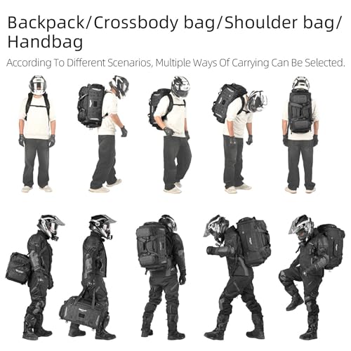 Rhinowalk Motorcycle Tail Bag - Expandable 50-70L Travel Luggage, Sport Saddle Bag, Waterproof Helmet Bag with Rain Cover, Backpack & Molle System-Black - color: Black 50-70L