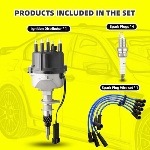 Ignition Distributor w/Cap & Rotor and 4 Iridium Spark Plugs with Wire Set Tune Up Kit 56041033 84-4495 Compatible with Dodge Dakota 1999-2002 Jeep TJ Wrangler 1998-2002 2.5L L4 - size: 84-4495