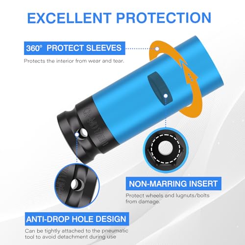 4 PCS 1/2" Drive Wheel Protector Impact Socket Set, Metric 17 19 21 22 mm - size: 1/2" Protective Cover Sockets 4pcs